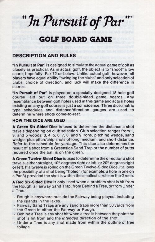In Pursuit of Par - Par 72 Ed. Rules Page 1