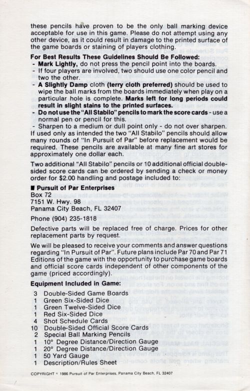 In Pursuit of Par - Par 72 Ed. Rules Page 4