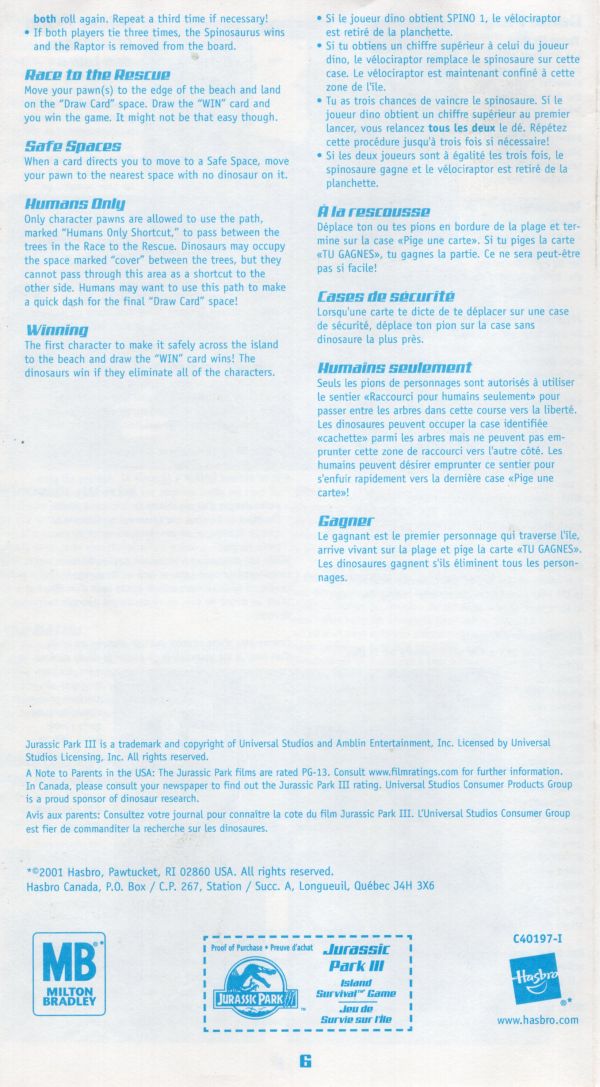 Jurassic Park III -  Island Survival Game Rules Page 6