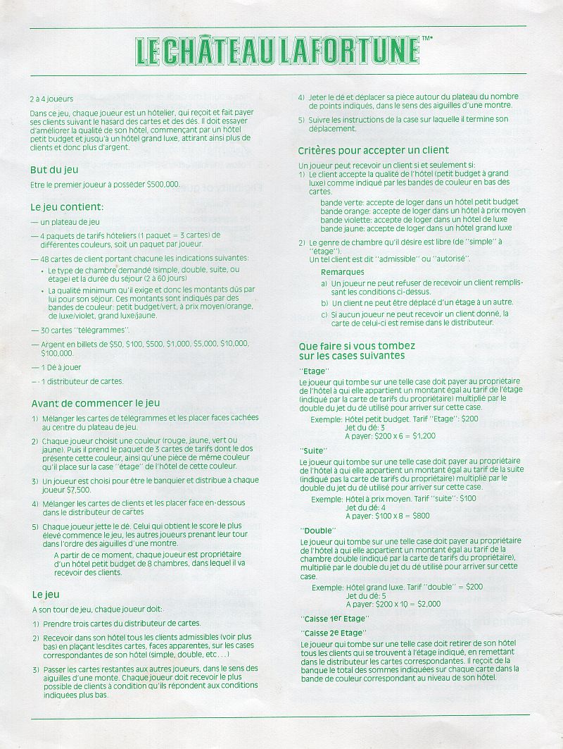 Le château Lafortune Rules Page 2