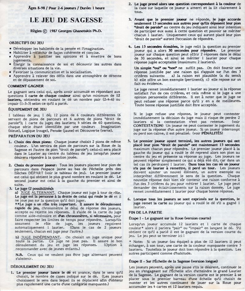 Le jeu de sagesse Rules Page 1