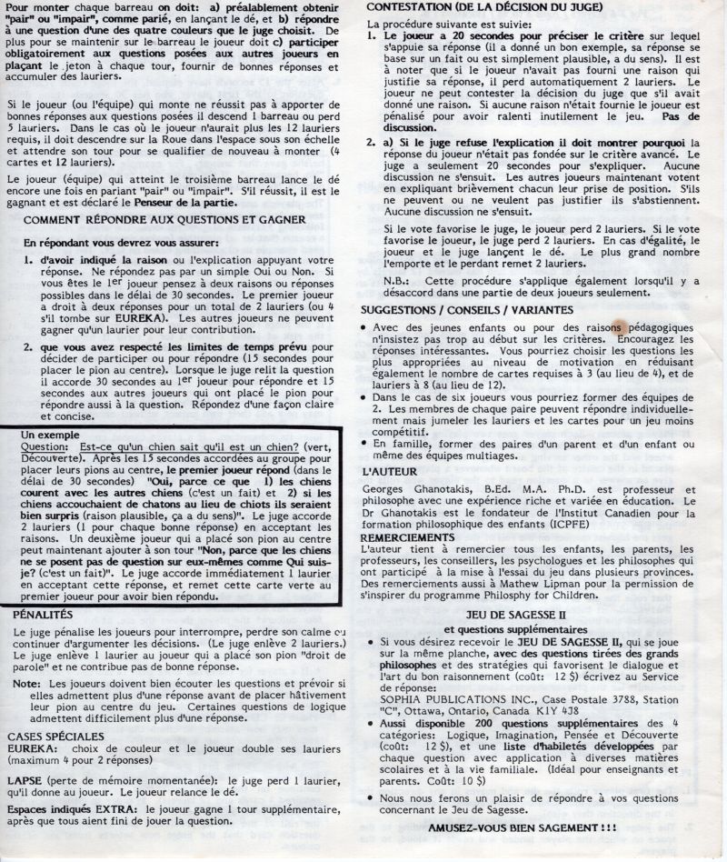 Le jeu de sagesse Rules Page 2