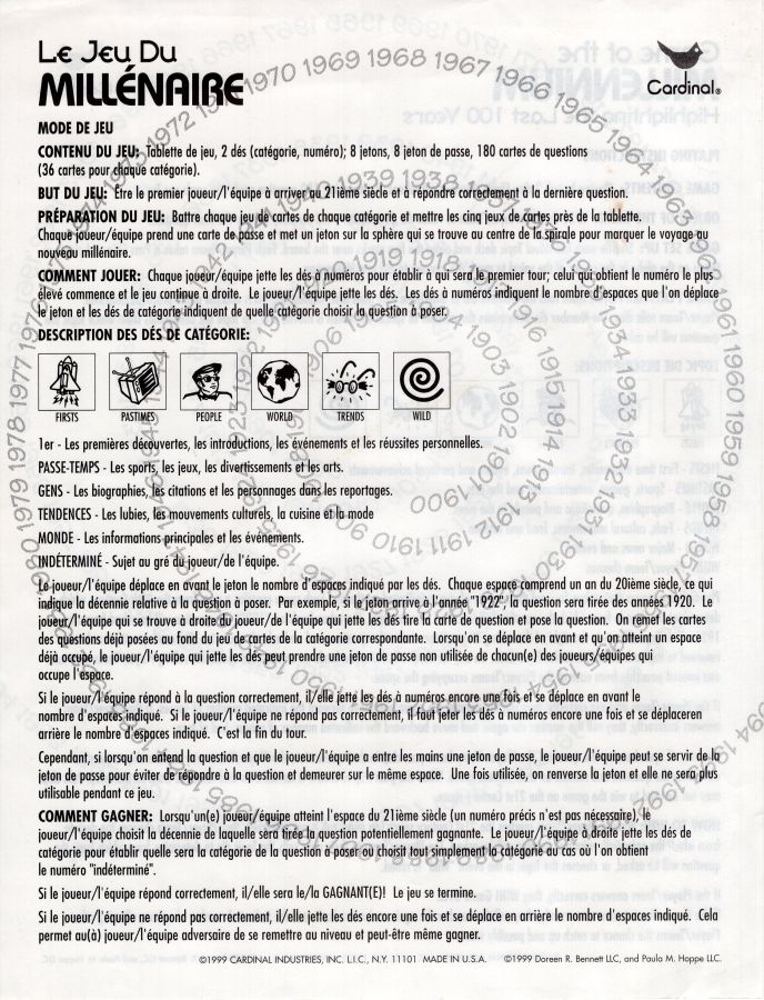 Le Jeu du Millénaire Rules Page 1
