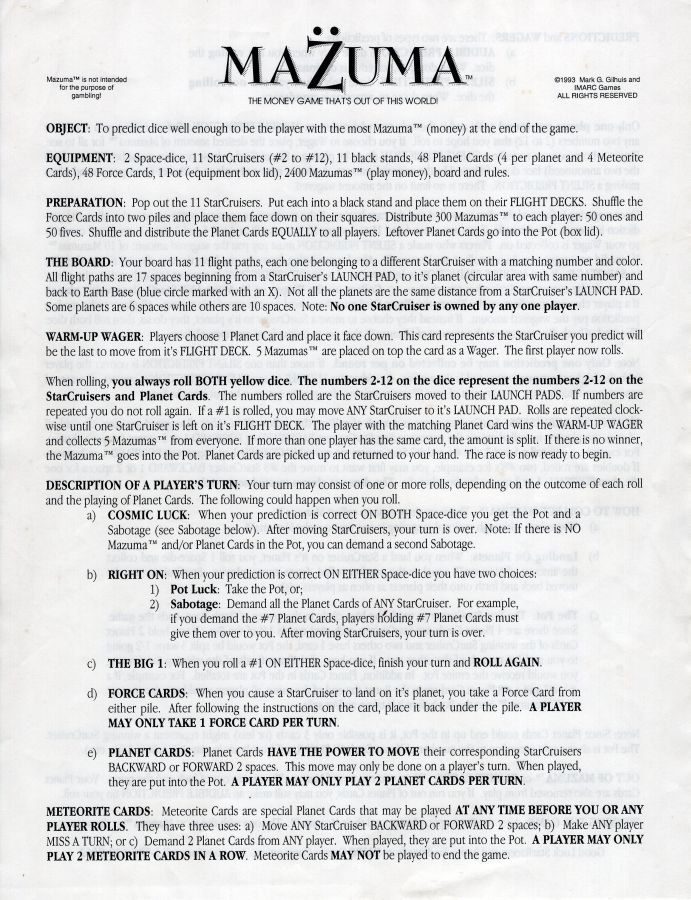 Mazuma Rules Page 1