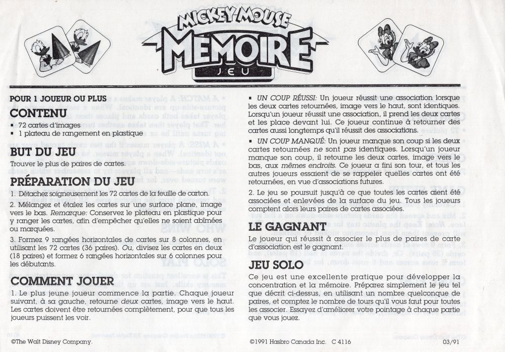 Mickey Mouse Memory Game Rules Page 1