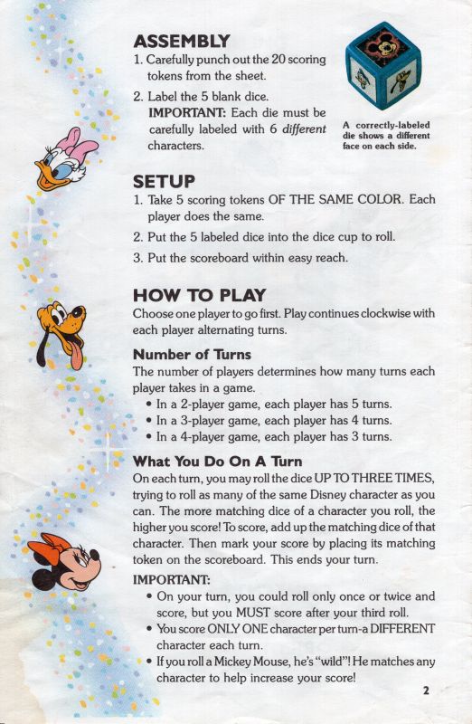 Mickey Mouse Yahtzee Rules Page 2