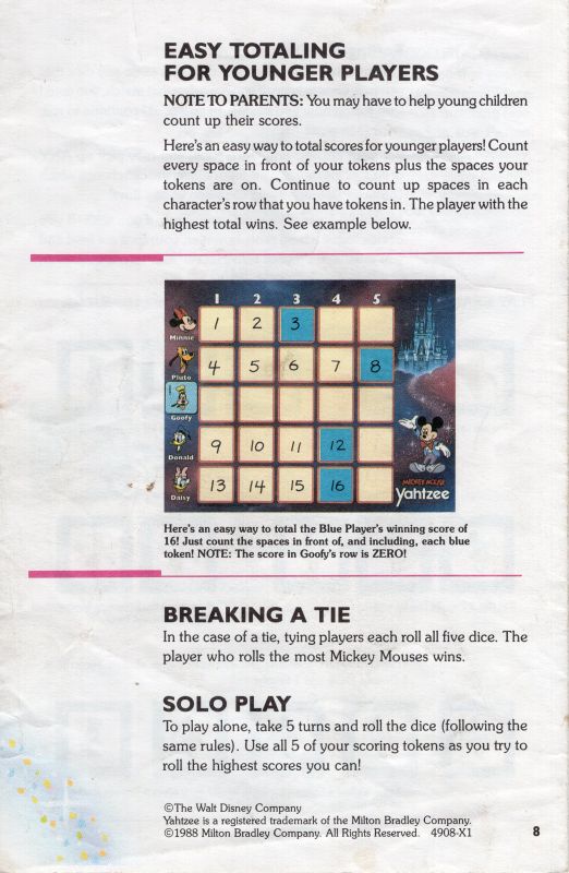 Mickey Mouse Yahtzee Rules Page 8