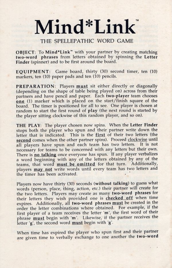 Mind*Link Rules Page 1