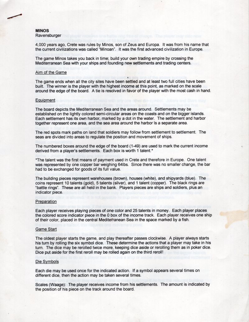 Minos Rules Page 1