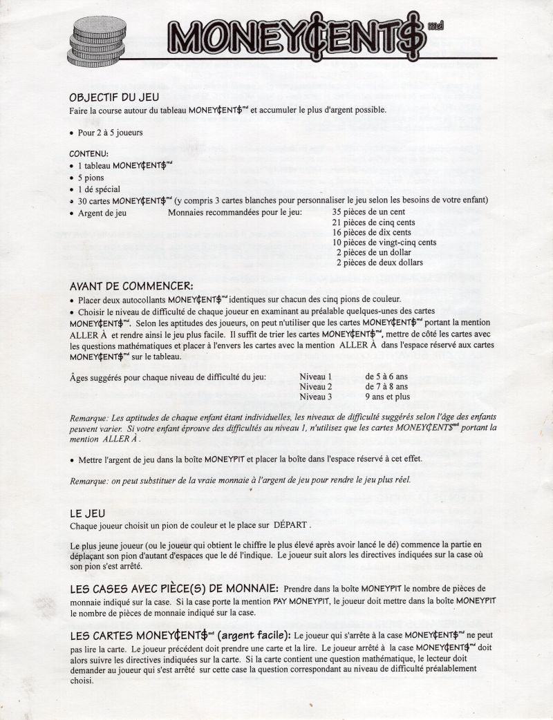 Money Cents Rules Page 1