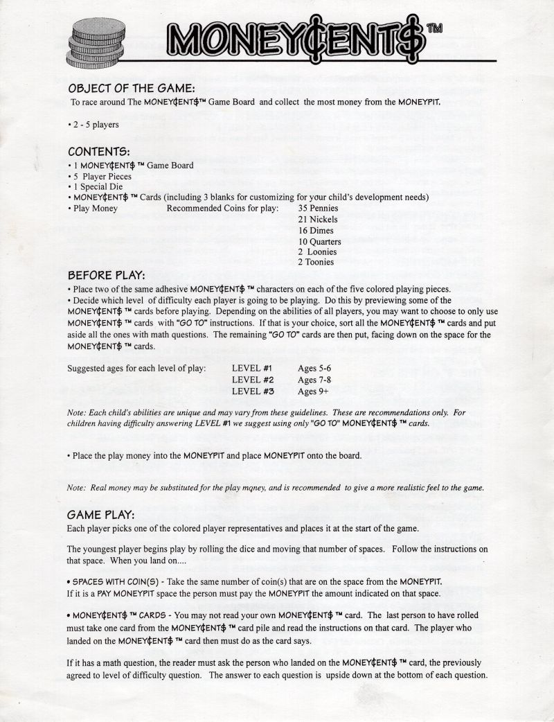 Money Cents Rules Page 1