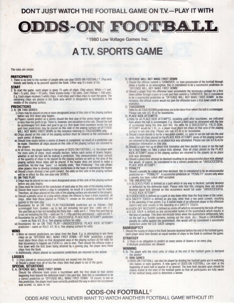 Odds On Baseball/Football Rules Page 1
