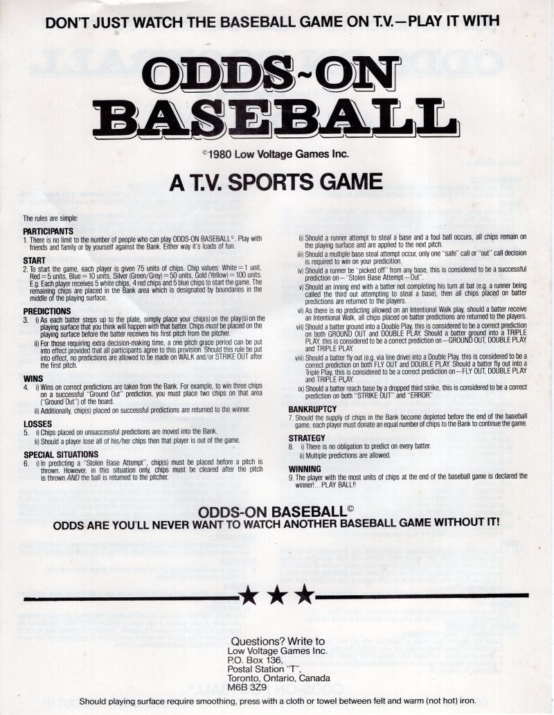 Odds On Baseball/Football Rules Page 2