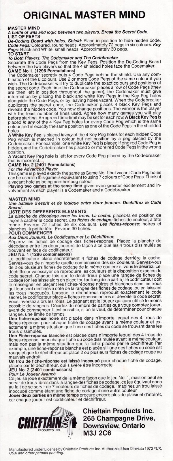Original Master Mind Rules Page 1