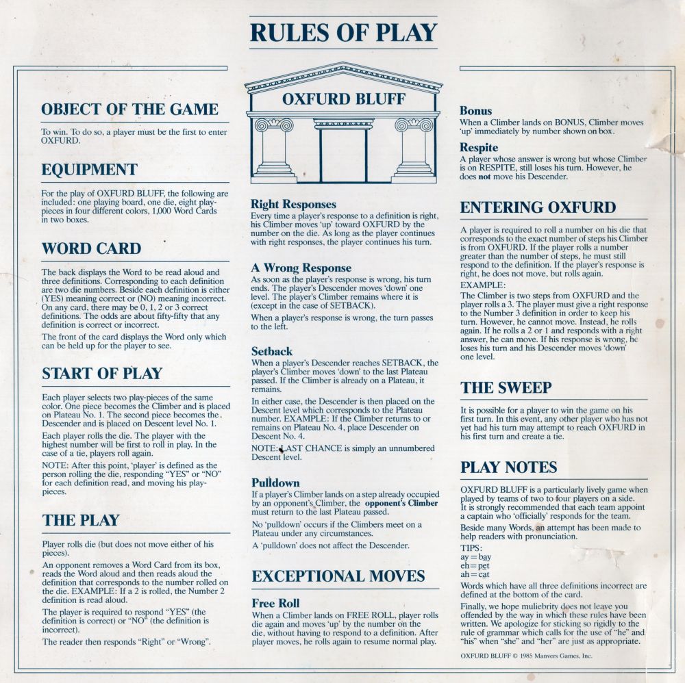 Oxfurd Bluff Rules Page 1