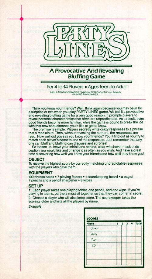 Party Lines Rules Page 1
