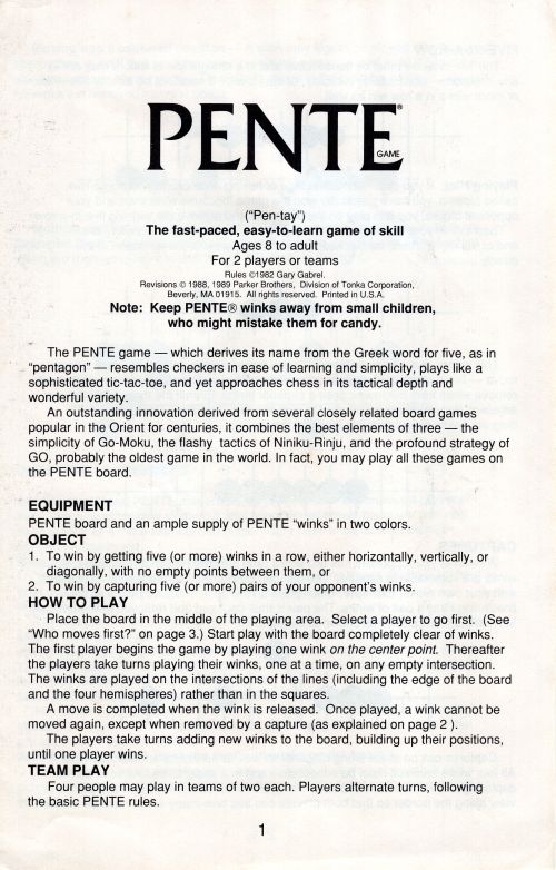 Pente Rules Page 1