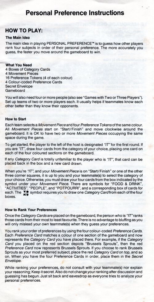 Personal Preference Rules Page 1