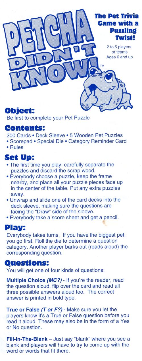 Petcha Didn't Know Rules Page 1