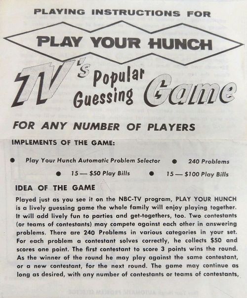 Play your Hunch Rules Page 1