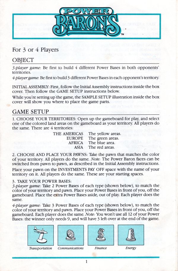 Power Barons Rules Page 1
