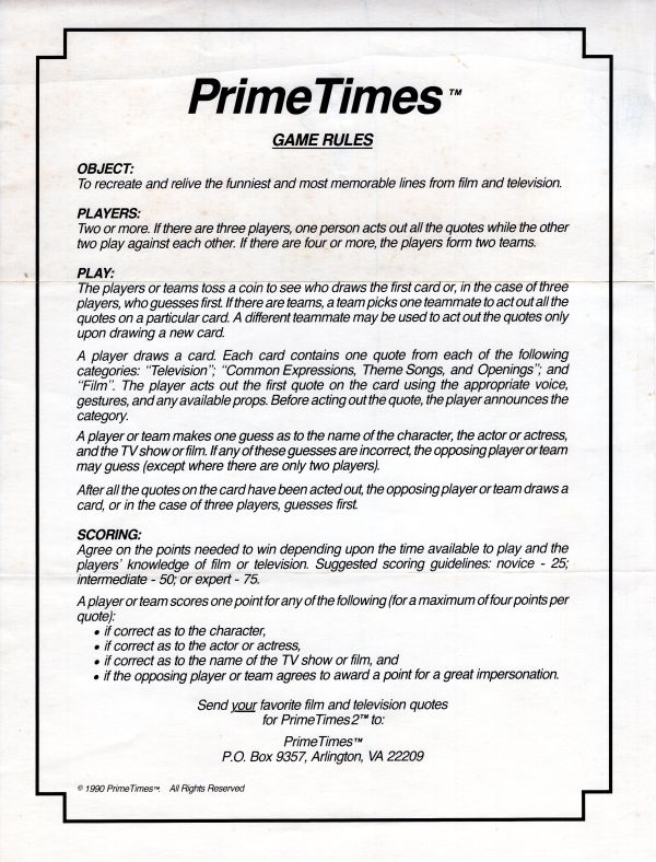 Prime Times Rules Page 1