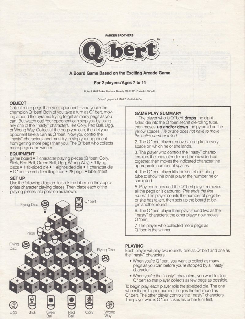 Q*Bert Rules Page 1