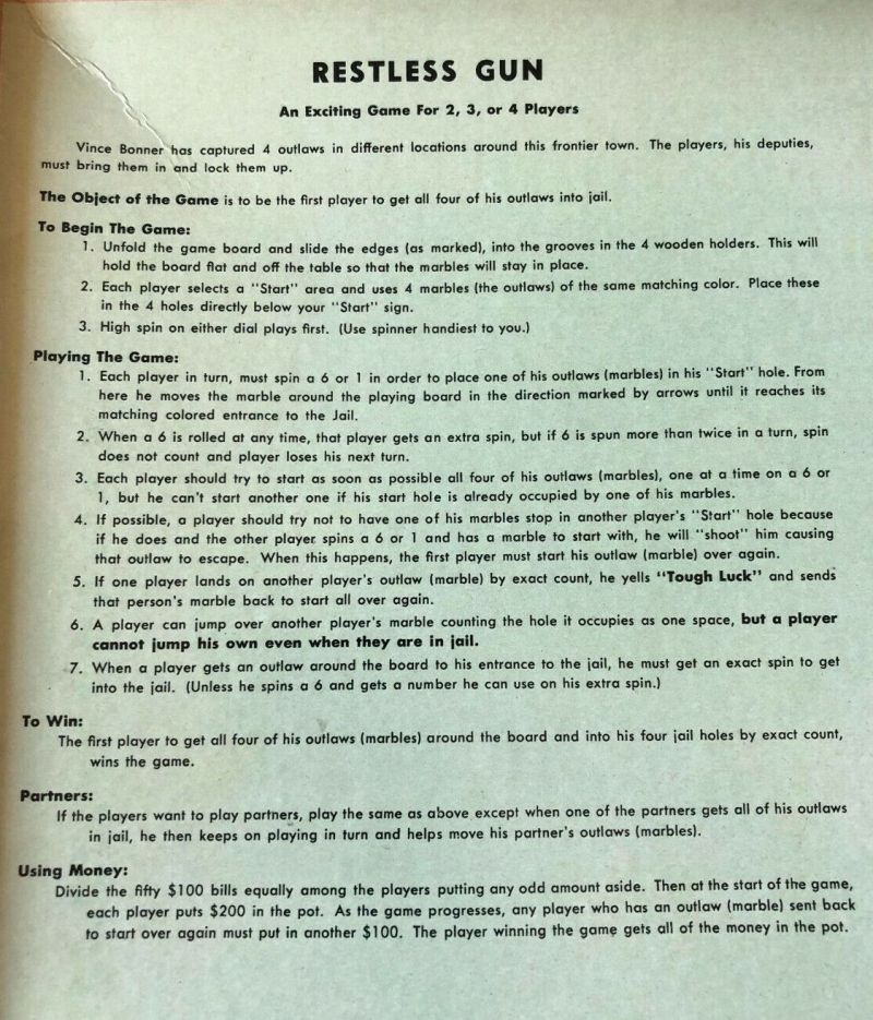 Restless Gun Game, The Rules Page 1