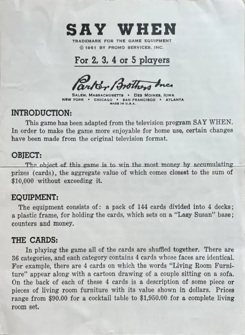 Say When Rules Page 1