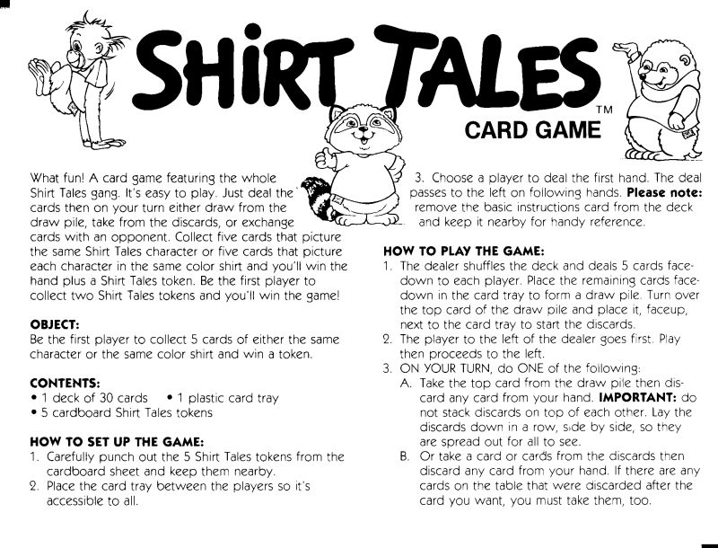 Shirt Tales Card Game Rules Page 1