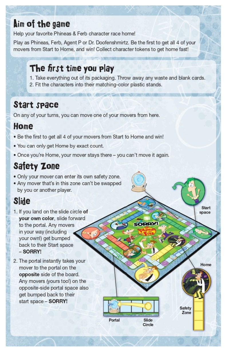 Sorry Phineas and Ferb Edition Rules Page 2