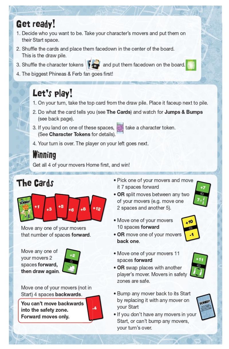 Sorry Phineas and Ferb Edition Rules Page 3