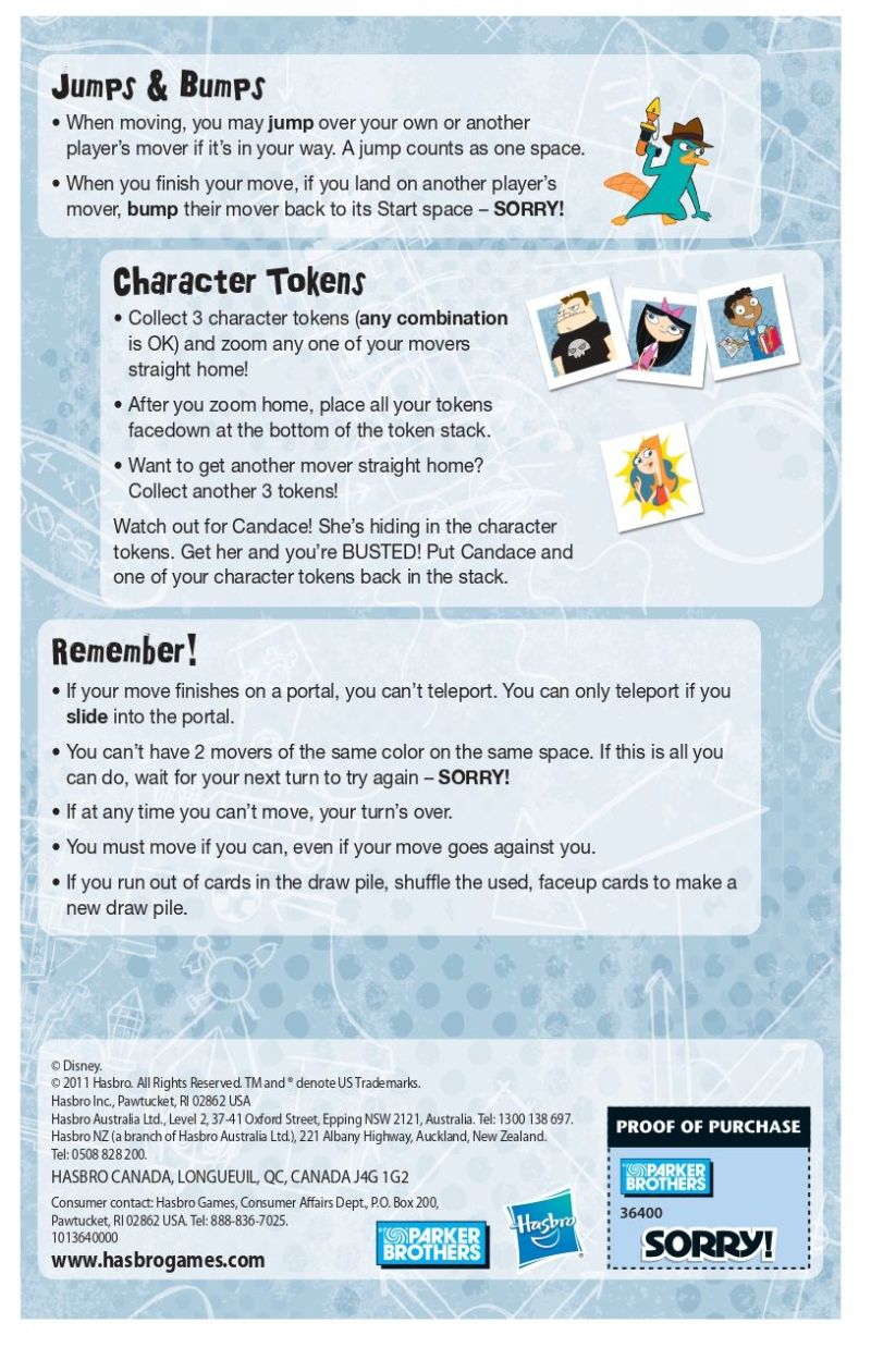 Sorry Phineas and Ferb Edition Rules Page 4