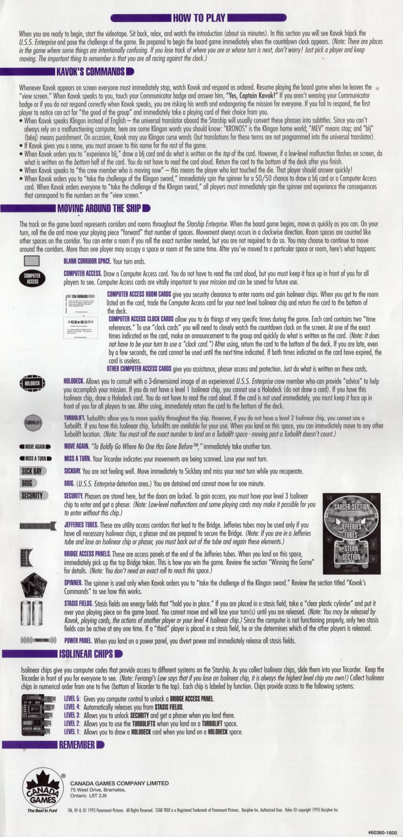 Star Trek VCR The Next Generation -  A Klingon Challenge Rules Page 2