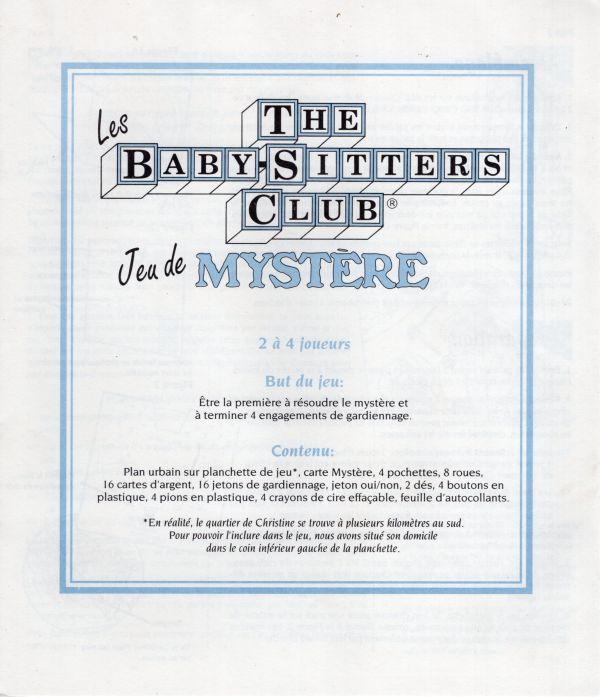 The Baby Sitters Club - Jeu de mystère Rules Page 1