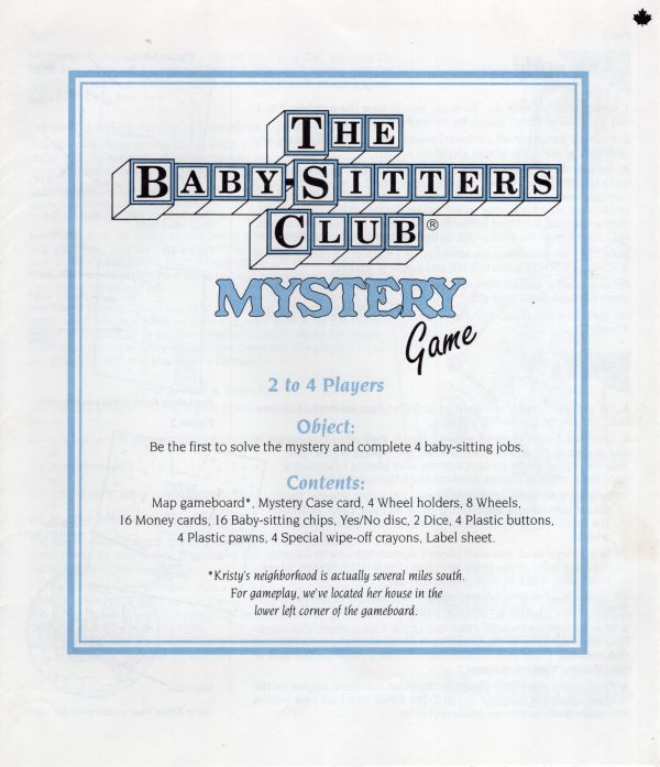 The Baby Sitters Club - Mystery Game Rules Page 1
