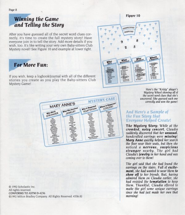 The Baby Sitters Club - Mystery Game Rules Page 8