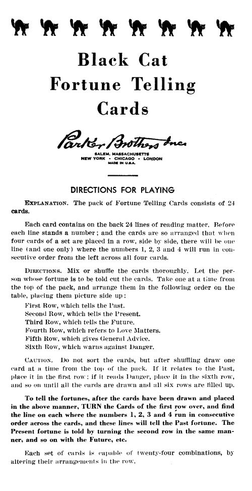 The Black Cat Forune Telling Cards Rules Page 1