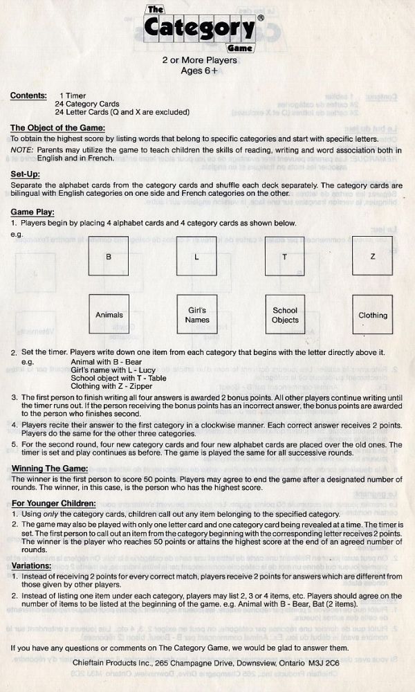 The Category Game Rules Page 1
