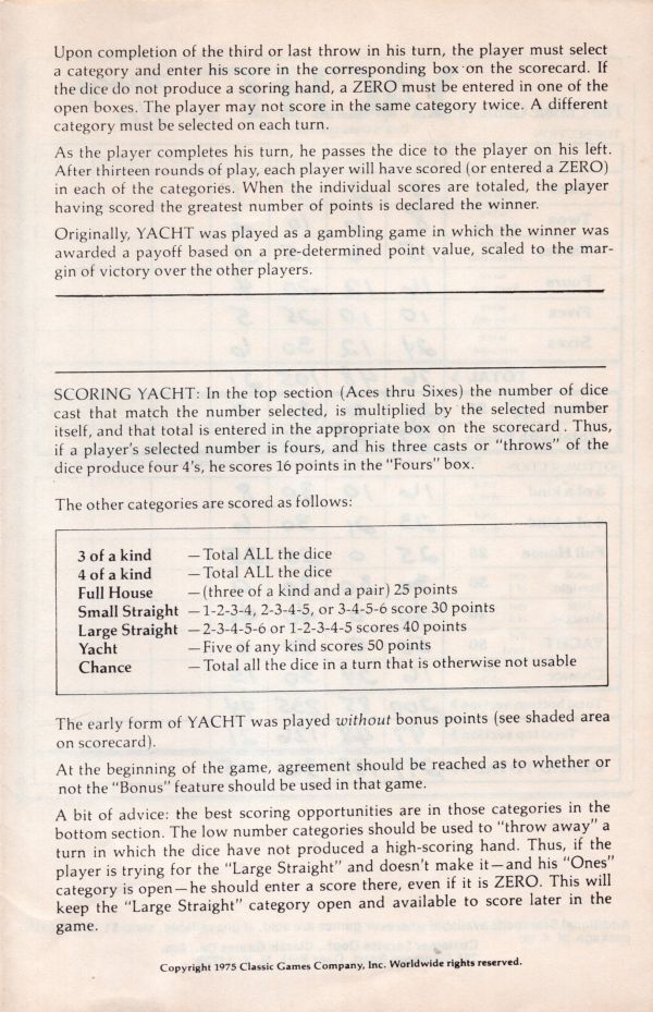 The Classic Game of Yacht Rules Page 3