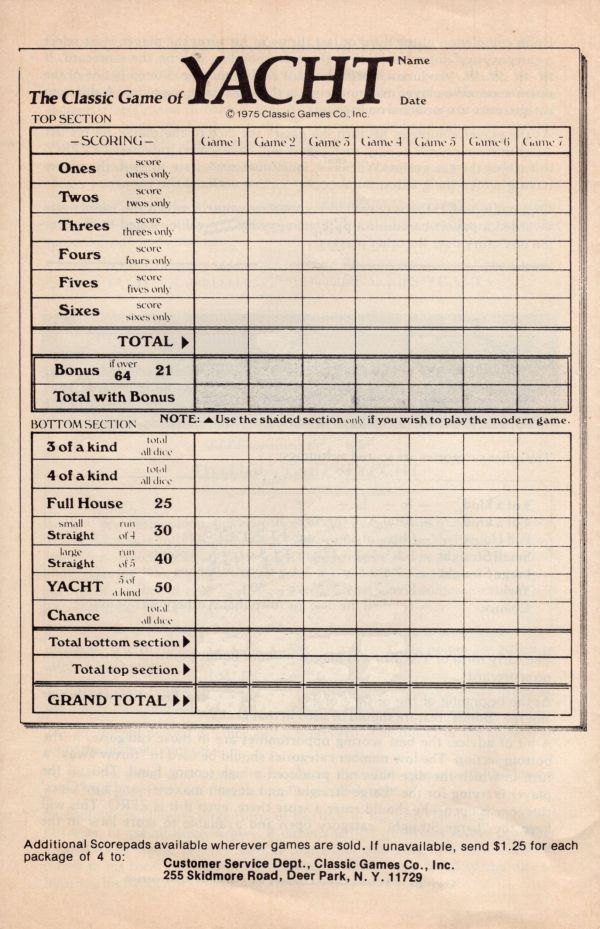 The Classic Game of Yacht Rules Page 4