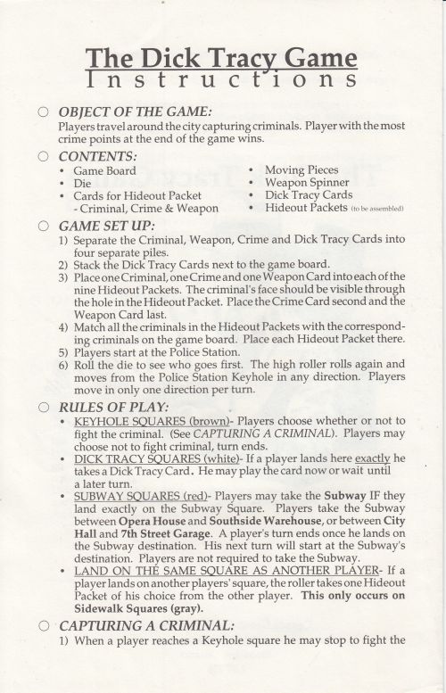 The Dick Tracy Game Rules Page 2
