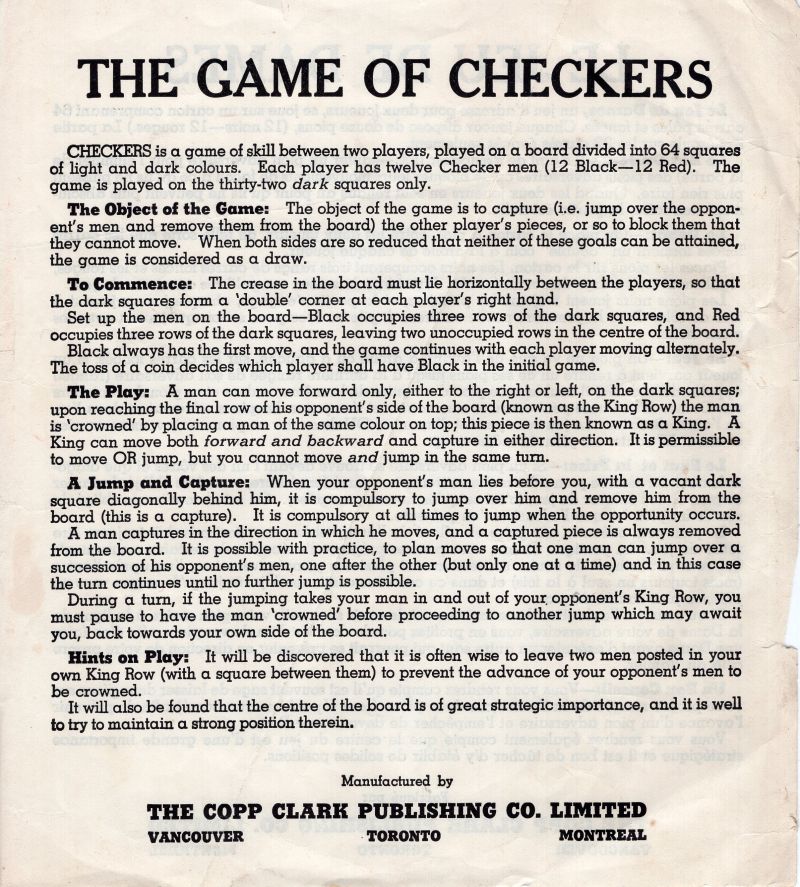 The Game of Checkers Rules Page 1