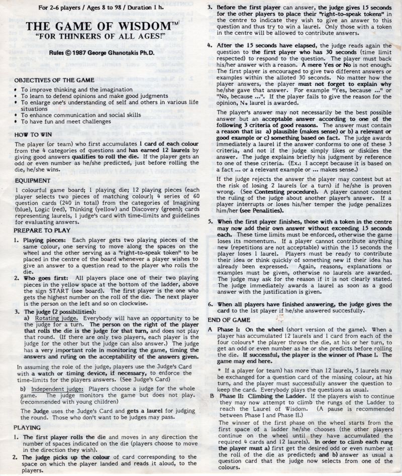 The Game of Wisdom Rules Page 1