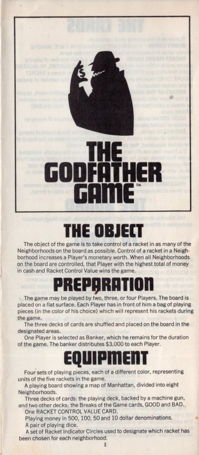 The Godfather Game Rules Page 1