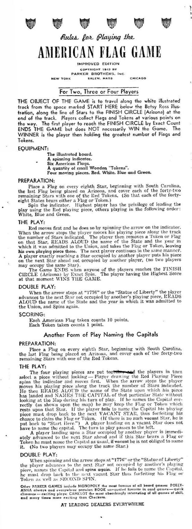 The Great American Flag Game Rules Page 1