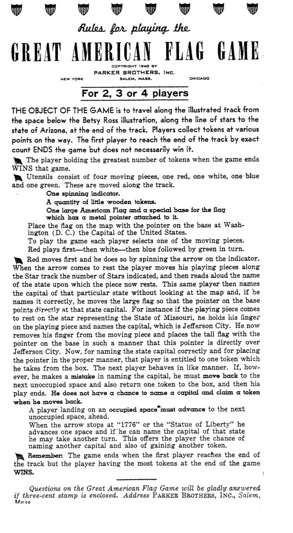The Great American Flag Game Rules Page 1