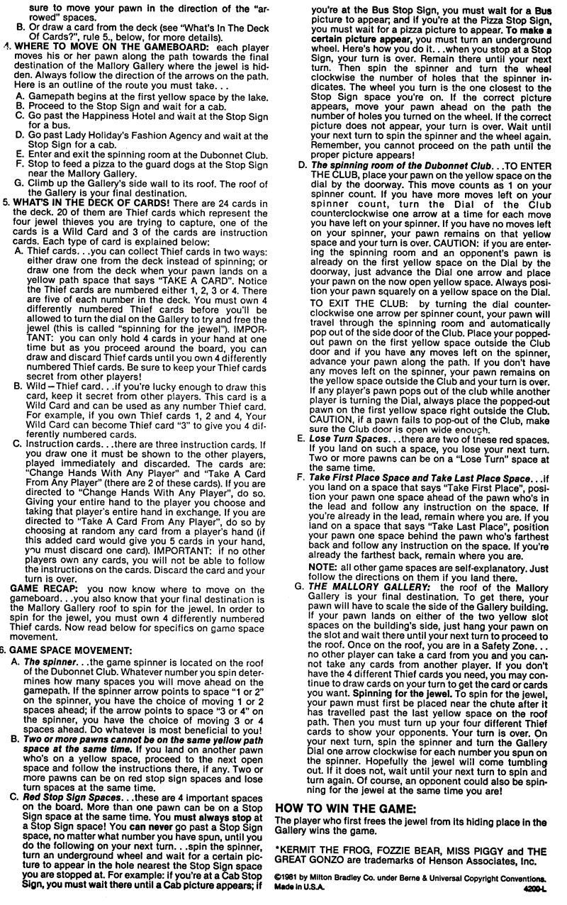 The Great Muppet Caper 3-D Rules Page 3