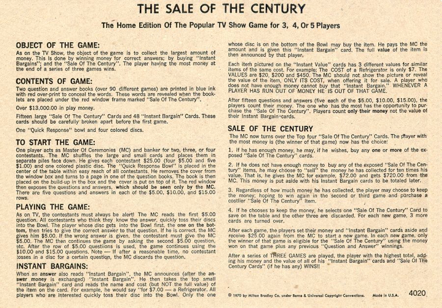 The Sale of the Century Rules Page 1