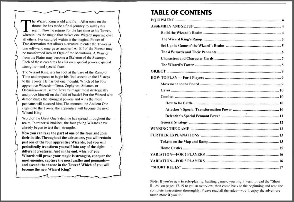 Tower of the Wizard King Rules Page 2
